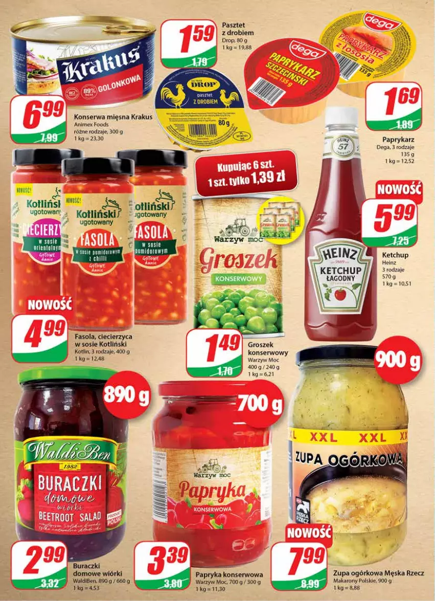 Gazetka promocyjna Dino - Gazetka - ważna 15.06 do 21.06.2022 - strona 8 - produkty: Buraczki, Dega, Fa, Fasola, Groszek, Ketchup, Kotlin, Krakus, Makaron, Papryka, Paprykarz, Pasztet, Ser, Sos, Zupa, Zupa ogórkowa