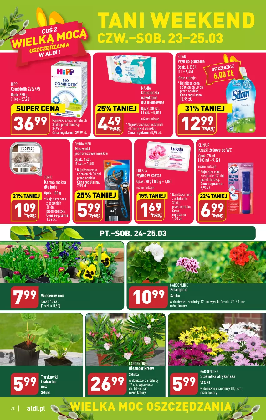 Gazetka promocyjna Aldi - Pełen katalog - ważna 20.03 do 25.03.2023 - strona 20 - produkty: Chusteczki, Clin, HiPP, Luksja, Mydło, Płyn do płukania, Silan, Sok, Top, Truskawki