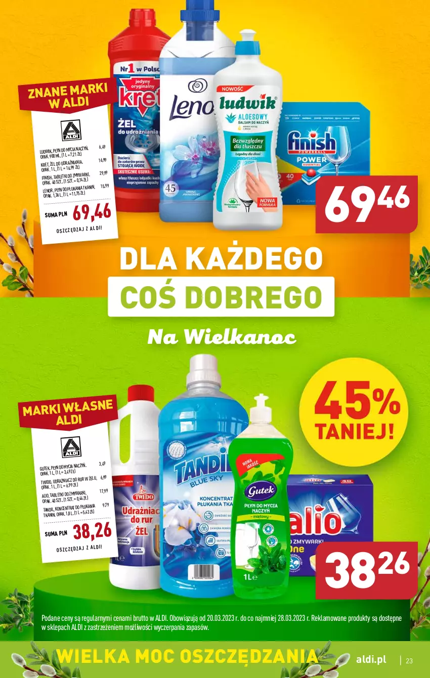 Gazetka promocyjna Aldi - Pełen katalog - ważna 20.03 do 25.03.2023 - strona 23 - produkty: Finish, Kret, Lenor, Ludwik, Płyn do mycia, Tablet, Zmywarki