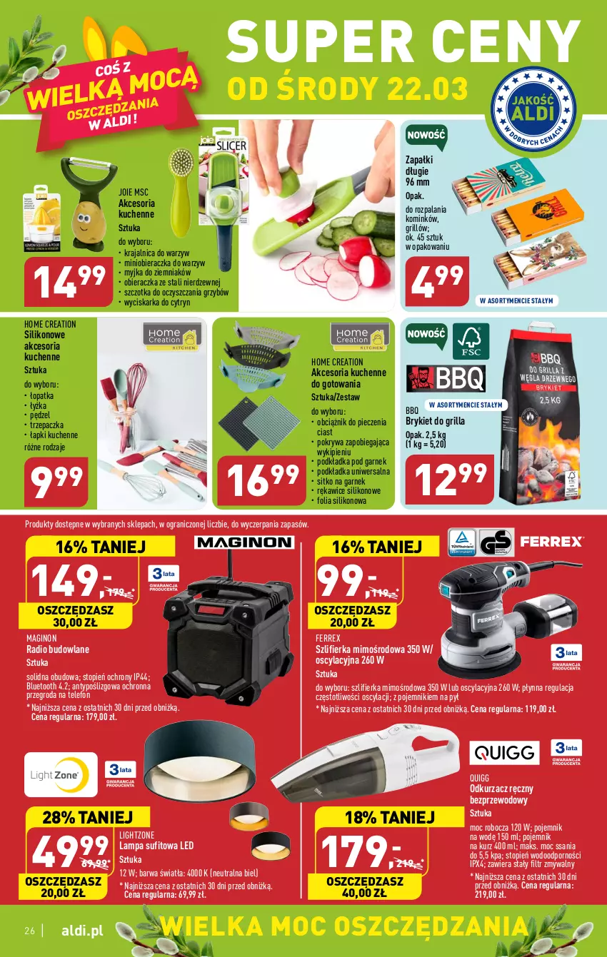 Gazetka promocyjna Aldi - Pełen katalog - ważna 20.03 do 25.03.2023 - strona 26 - produkty: Garnek, Gin, Gra, Grill, Lampa, Lampa sufitowa, Obieraczka, Odkurzacz, Piec, Podkład, Podkładka, Pojemnik, Pokrywa, Por, Rękawice, Sitko, Szczotka, Szlifierka, Telefon, Top, Trzepaczka, Wyciskarka