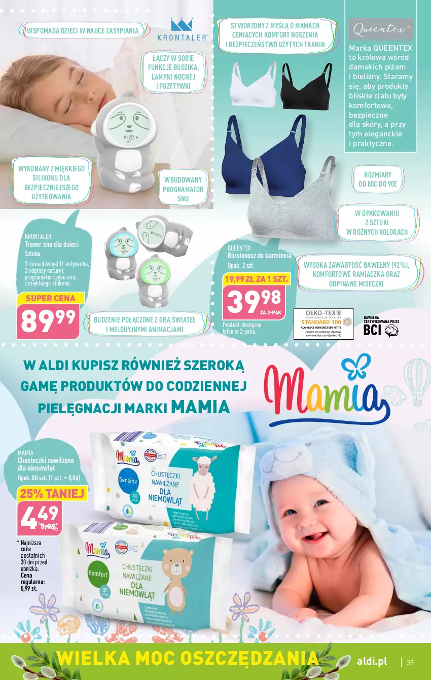 Gazetka promocyjna Aldi - Pełen katalog - ważna 20.03 do 25.03.2023 - strona 35 - produkty: Biustonosz, Budzik, Chusteczki, Dzieci, Gra, Karmi, Lody, Piec, Queentex, Rama, Sok