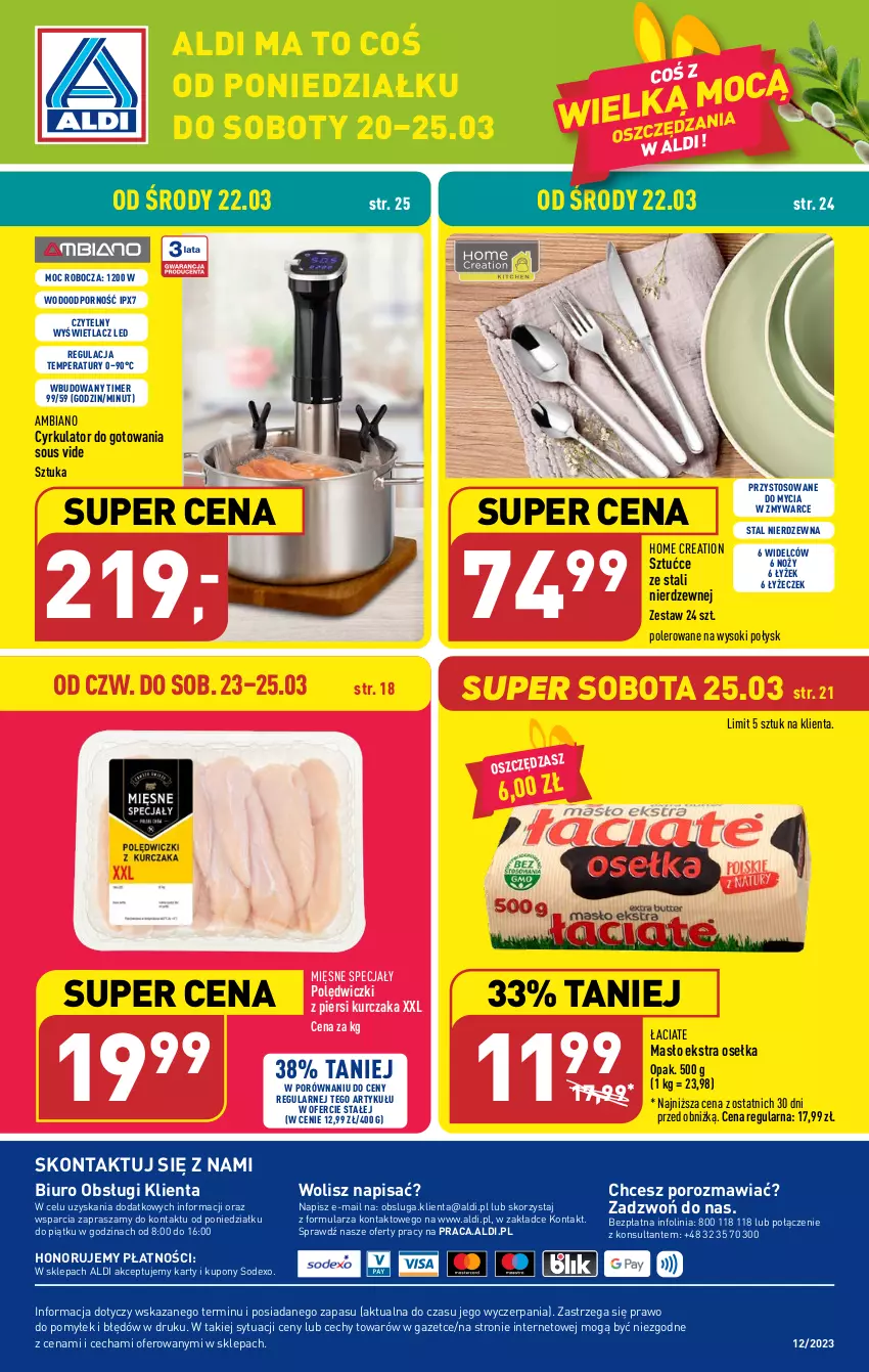 Gazetka promocyjna Aldi - Pełen katalog - ważna 20.03 do 25.03.2023 - strona 38 - produkty: Biuro, Kurczak, Masło, Mięsne specjały, Noż, O nas, Por, Sok