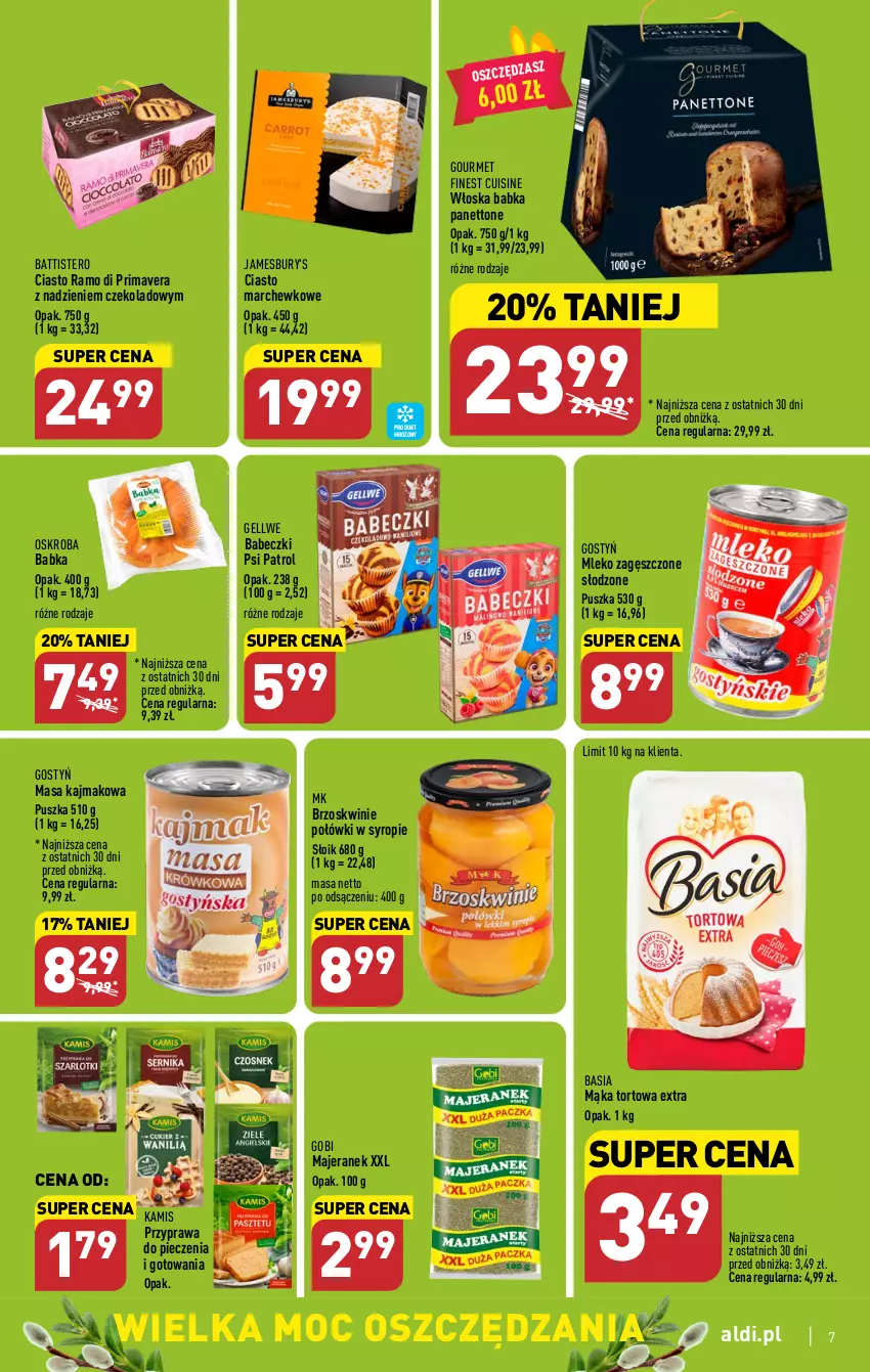 Gazetka promocyjna Aldi - Pełen katalog - ważna 20.03 do 25.03.2023 - strona 7 - produkty: Babeczki, Babka, Basia, Brzoskwinie, Kamis, Mąka, Mąka tortowa, Mleko, Mleko zagęszczone, Piec, Prima, Primavera, Psi Patrol, Syrop