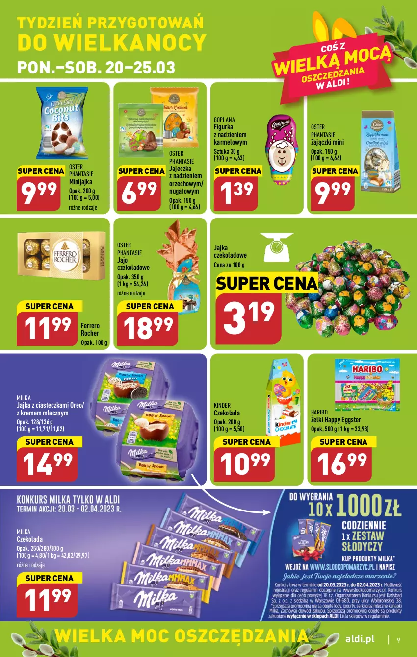 Gazetka promocyjna Aldi - Pełen katalog - ważna 20.03 do 25.03.2023 - strona 9 - produkty: Czekolada, Ferrero, Ferrero Rocher, Goplana, Haribo, Kinder, LANA, Milka, Oreo