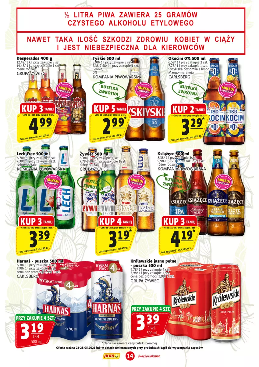 Gazetka promocyjna Prim Market - ważna 22.05 do 28.05.2025 - strona 14 - produkty: Carlsberg, Desperados, Harnaś, Koc, Królewski, Książęce, Mango, Okocim, Piwo, Tyskie
