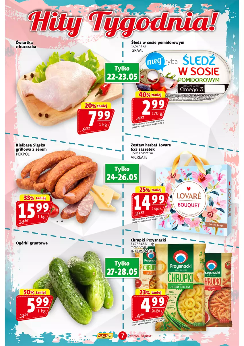 Gazetka promocyjna Prim Market - ważna 22.05 do 28.05.2025 - strona 7 - produkty: Chrupki, Grill, Kiełbasa, Kiełbasa śląska, Kurczak, Pekpol, Przysnacki, Ryba, Ser, Sos