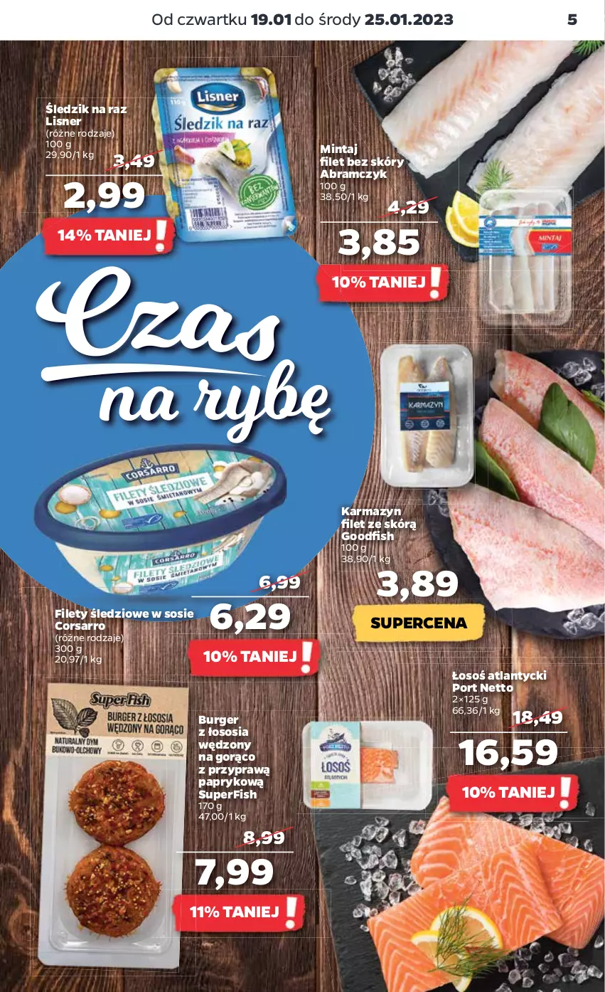 Gazetka promocyjna Netto - Artykuły spożywcze - ważna 19.01 do 25.01.2023 - strona 5 - produkty: Burger, Lisner, Mintaj, Por, Sos