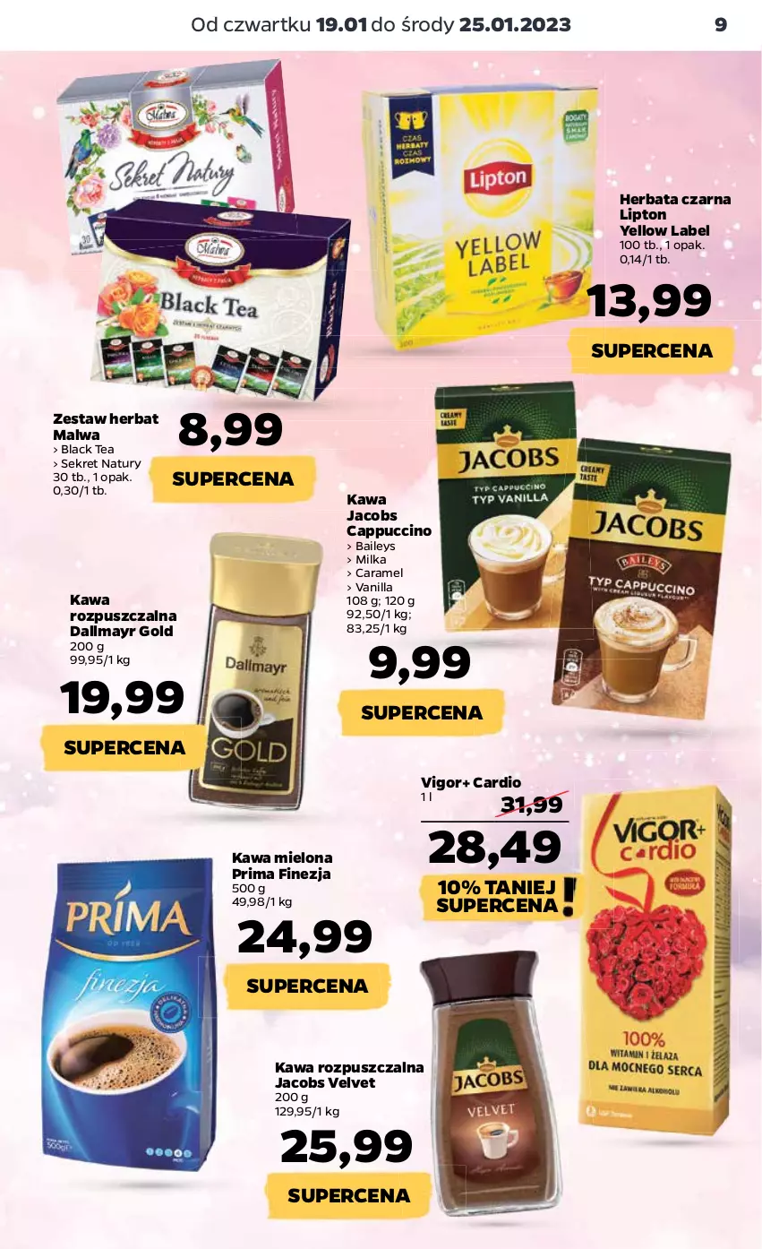 Gazetka promocyjna Netto - Artykuły spożywcze - ważna 19.01 do 25.01.2023 - strona 9 - produkty: Cappuccino, Dallmayr, Herbata, Herbata czarna, Jacobs, Jacobs Velvet, Kawa, Kawa mielona, Kawa rozpuszczalna, Kret, Lack, Lipton, Milka, Prima, Velvet