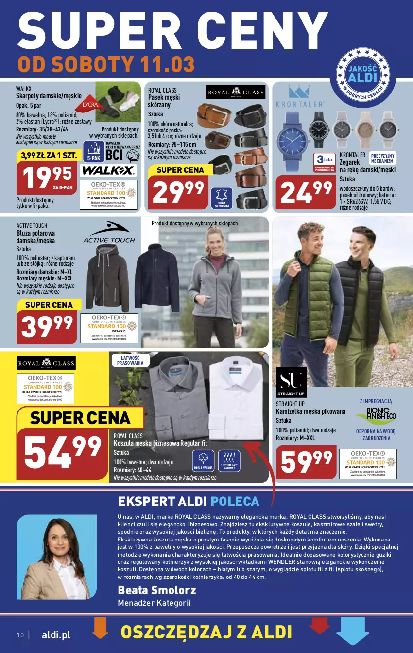 Gazetka promocyjna Aldi - COŚ na przyszły tydzień - ważna 08.03 do 11.03.2023 - strona 10 - produkty: Bateria, Bluza, Bluza polarowa, Fa, Kamizelka, Karp, Kosz, Koszula, Pasek, Pasek męski, Por, Sok, Spodnie, Szal, Wełna, Zegar, Zegarek