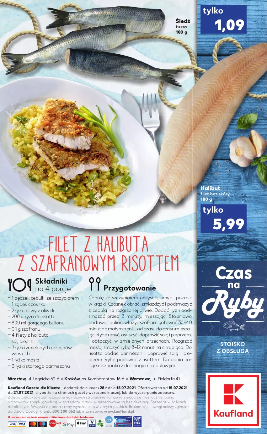 Gazetka promocyjna Kaufland - RYBY - ważna 15.07 do 21.07.2021 - strona 2 - produkty: Bulion, Czosnek, Dres, Fa, Halibut, Lion, Masło, Nuty, Parmezan, Pieprz, Por, Roszponka, Ryż, Sól, Szafran, Top, Tusz, Wagi