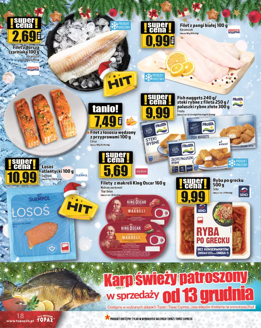 Gazetka promocyjna Topaz - Gazetka - ważna 12.12 do 18.12.2024 - strona 18 - produkty: Frosta, Paluszki rybne, SEKO, Ser, Sos, Stek, Suempol, Top