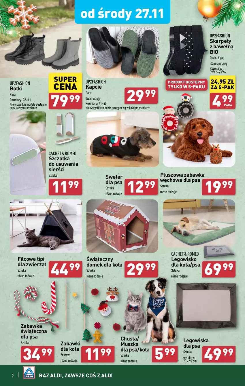 Gazetka promocyjna Aldi - Artykuły przemysłowe i tekstylia - ważna 25.11 do 30.11.2024 - strona 6 - produkty: Botki, Chusta, Domek dla kota, Fa, Kapcie, Karp, LEGO, Legowisko, Mus, Sweter, Szczotka, Zabawka