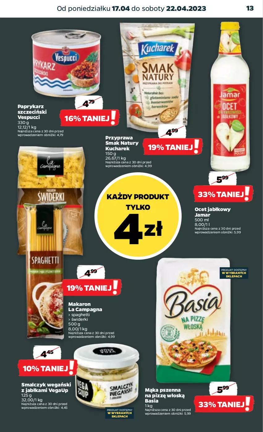 Gazetka promocyjna Netto - Artykuły spożywcze - ważna 17.04 do 22.04.2023 - strona 13 - produkty: Basia, Jabłka, Kucharek, Mąka, Mąka pszenna, Makaron, Ocet, Papryka, Paprykarz, Paprykarz szczeciński, Spaghetti