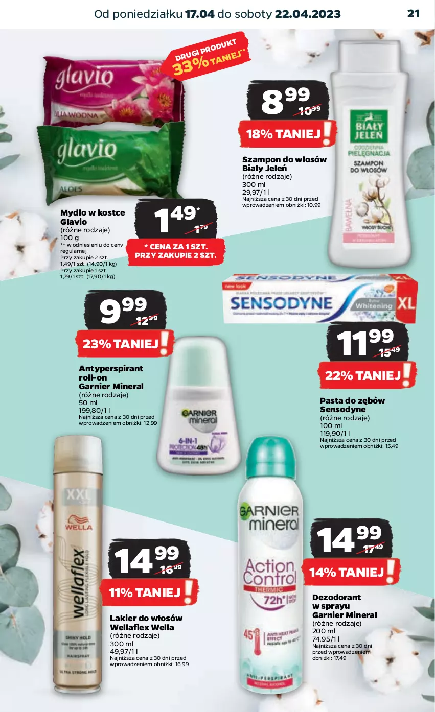 Gazetka promocyjna Netto - Artykuły spożywcze - ważna 17.04 do 22.04.2023 - strona 21 - produkty: Antyperspirant, Biały Jeleń, Dezodorant, Garnier, Lakier, Lakier do włosów, Mydło, Pasta do zębów, Sensodyne, Szampon, Wella, Wellaflex