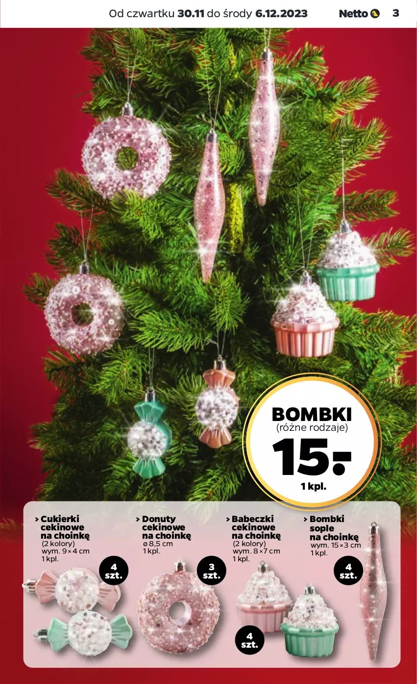 Gazetka promocyjna Netto - Akcesoria i dodatki - ważna 30.11 do 06.12.2023 - strona 3 - produkty: Babeczki, Bombki, Cukier, Cukierki, Donut, Nuty