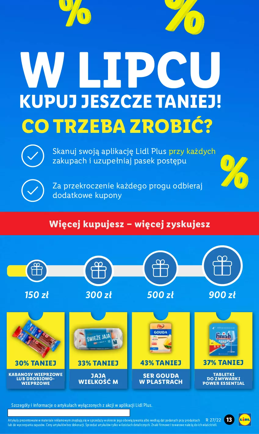 Gazetka promocyjna Lidl - GAZETKA - ważna 04.07 do 06.07.2022 - strona 13 - produkty: Gouda, Jaja, Kabanos, Pasek, Ser, Tablet, Tabletki do zmywarki, Zmywarki