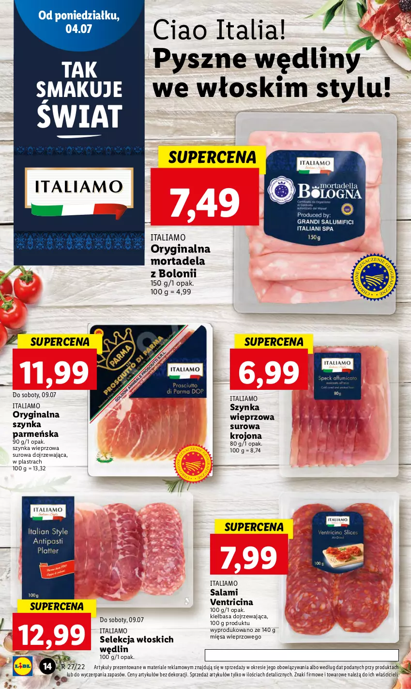 Gazetka promocyjna Lidl - GAZETKA - ważna 04.07 do 06.07.2022 - strona 14 - produkty: Gin, Kiełbasa, Salami, Szynka, Szynka wieprzowa