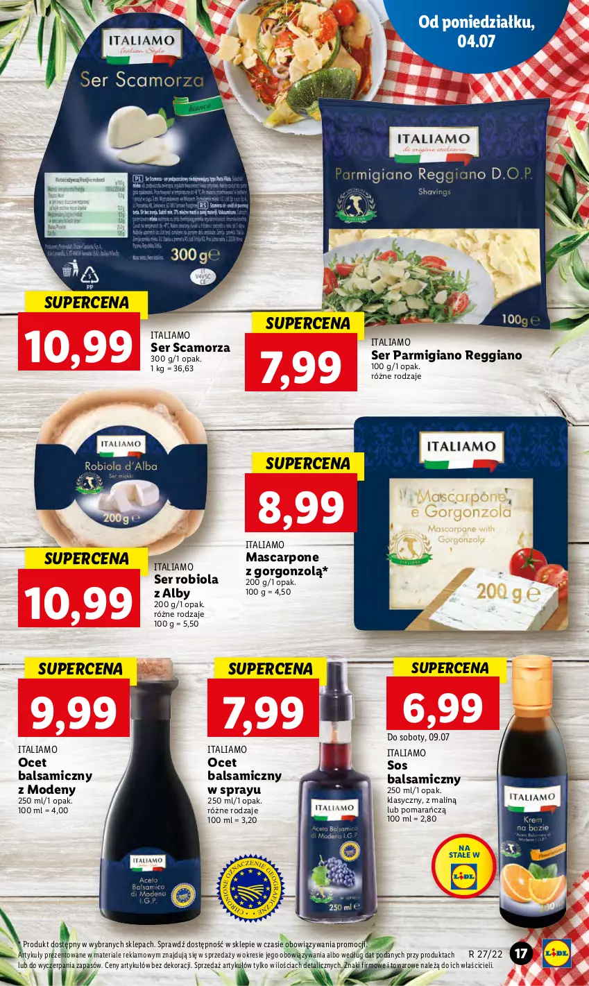 Gazetka promocyjna Lidl - GAZETKA - ważna 04.07 do 06.07.2022 - strona 17 - produkty: Mascarpone, Ocet, Ocet balsamiczny, Scamorza, Ser, Sos