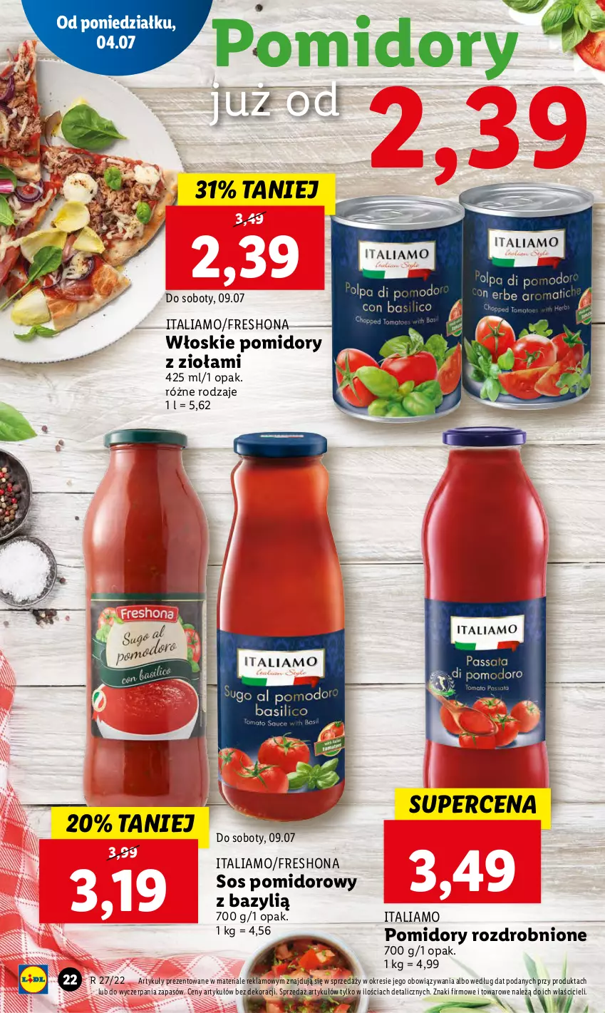 Gazetka promocyjna Lidl - GAZETKA - ważna 04.07 do 06.07.2022 - strona 22 - produkty: Bazyl, Pomidory, Sos, Sos pomidorowy