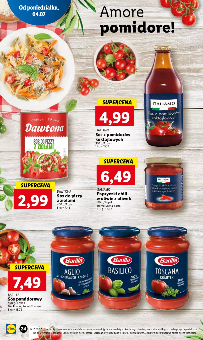 Gazetka promocyjna Lidl - GAZETKA - ważna 04.07 do 06.07.2022 - strona 24 - produkty: Barilla, Dawtona, Sos, Sos do pizzy, Sos pomidorowy