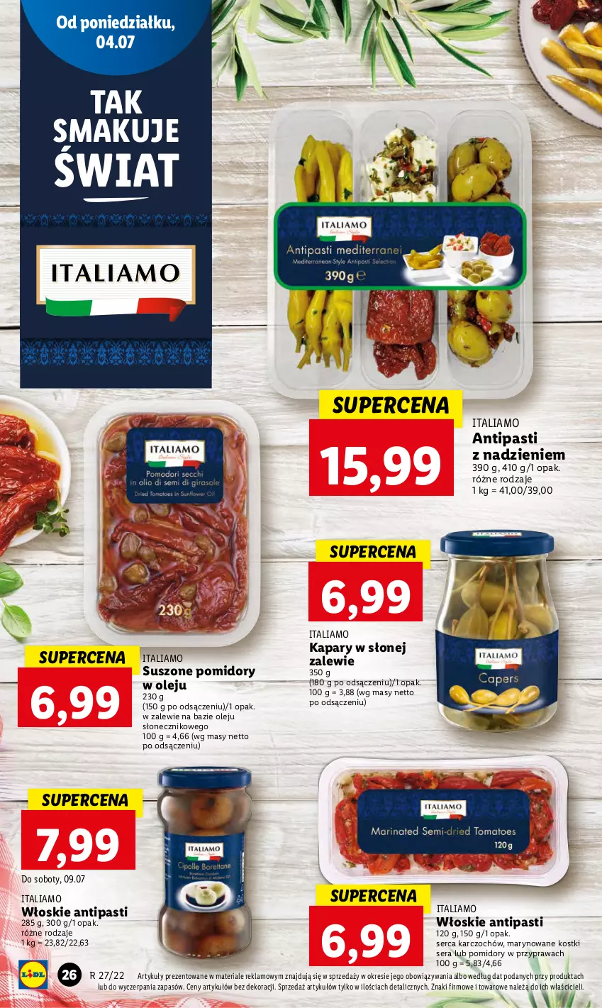 Gazetka promocyjna Lidl - GAZETKA - ważna 04.07 do 06.07.2022 - strona 26 - produkty: Kapary, Olej, Pomidory, Ser, Suszone pomidory