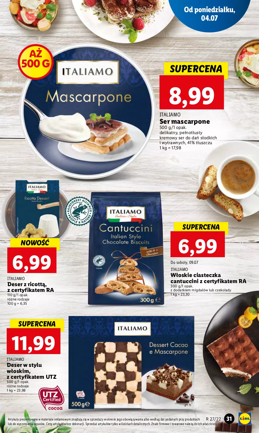 Gazetka promocyjna Lidl - GAZETKA - ważna 04.07 do 06.07.2022 - strona 31 - produkty: Deser, Mascarpone, Ser