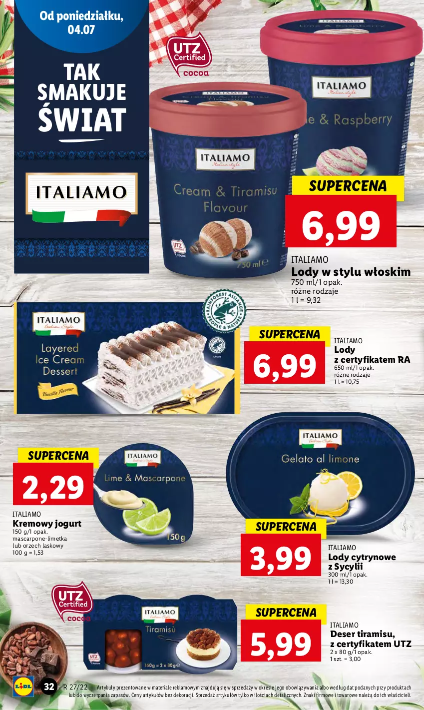 Gazetka promocyjna Lidl - GAZETKA - ważna 04.07 do 06.07.2022 - strona 32 - produkty: Deser, Jogurt, Lody, Mascarpone, Ser