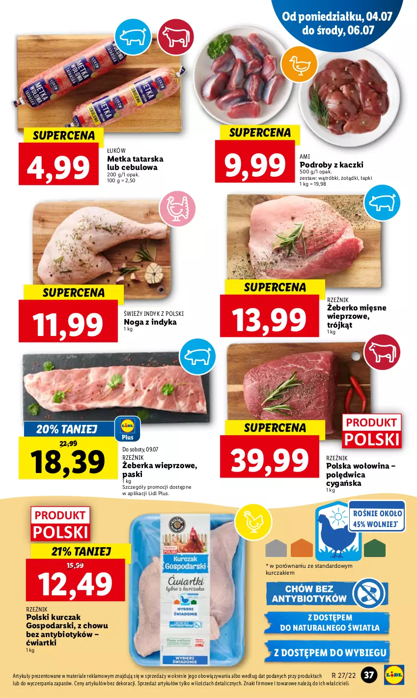 Gazetka promocyjna Lidl - GAZETKA - ważna 04.07 do 06.07.2022 - strona 37 - produkty: Kurczak, Metka tatarska, Podroby z kaczki, Polędwica, Por, Wołowina