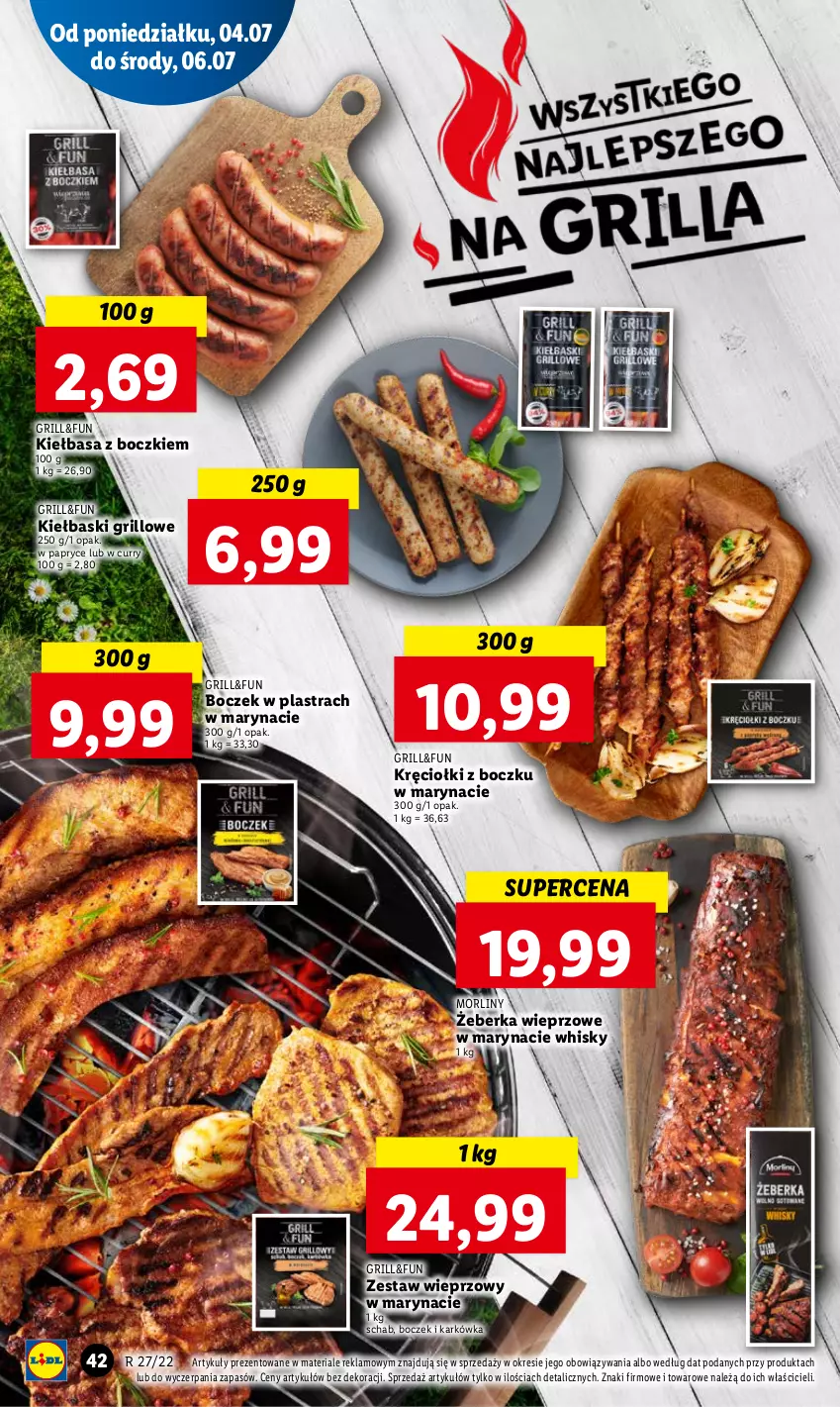 Gazetka promocyjna Lidl - GAZETKA - ważna 04.07 do 06.07.2022 - strona 42 - produkty: Boczek, Grill, Kiełbasa, Morliny, Whisky