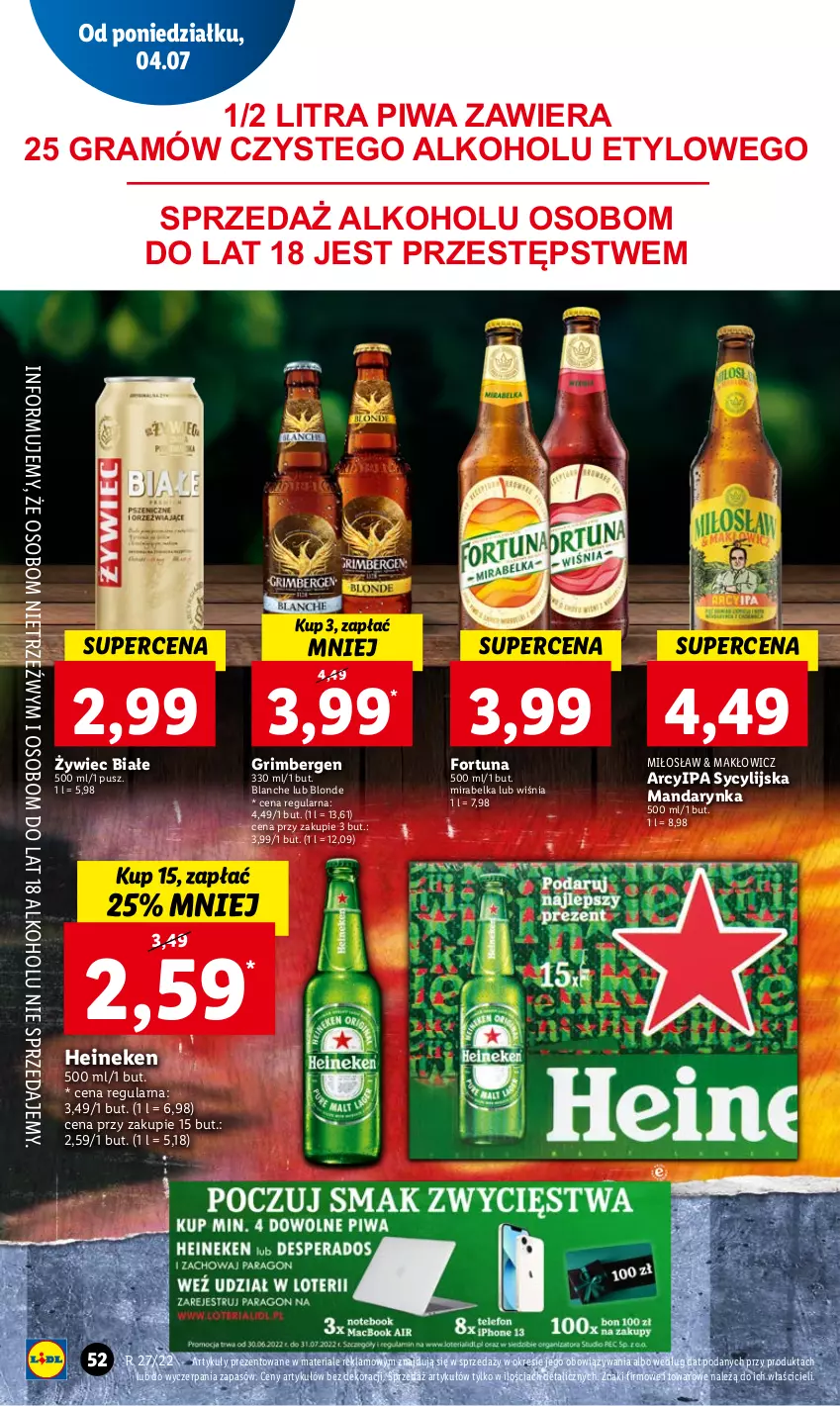 Gazetka promocyjna Lidl - GAZETKA - ważna 04.07 do 06.07.2022 - strona 52 - produkty: Fortuna, Gra, Heineken, Piwa