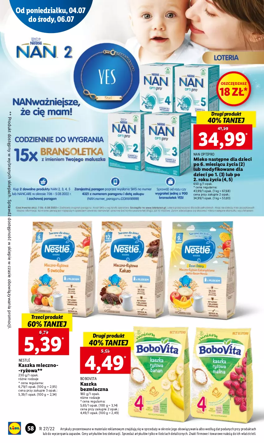 Gazetka promocyjna Lidl - GAZETKA - ważna 04.07 do 06.07.2022 - strona 58 - produkty: BoboVita, Dzieci, Mleko, NAN Optipro, Nestlé, O nas, Ryż