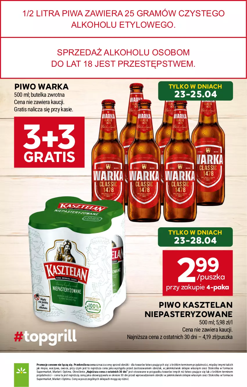 Gazetka promocyjna Stokrotka - Market - ważna 23.04 do 28.04.2026 - strona 12 - produkty: Gra, Kasztelan, Mięso, Optima, Owoce, Piwa, Piwo, Warka, Warzywa