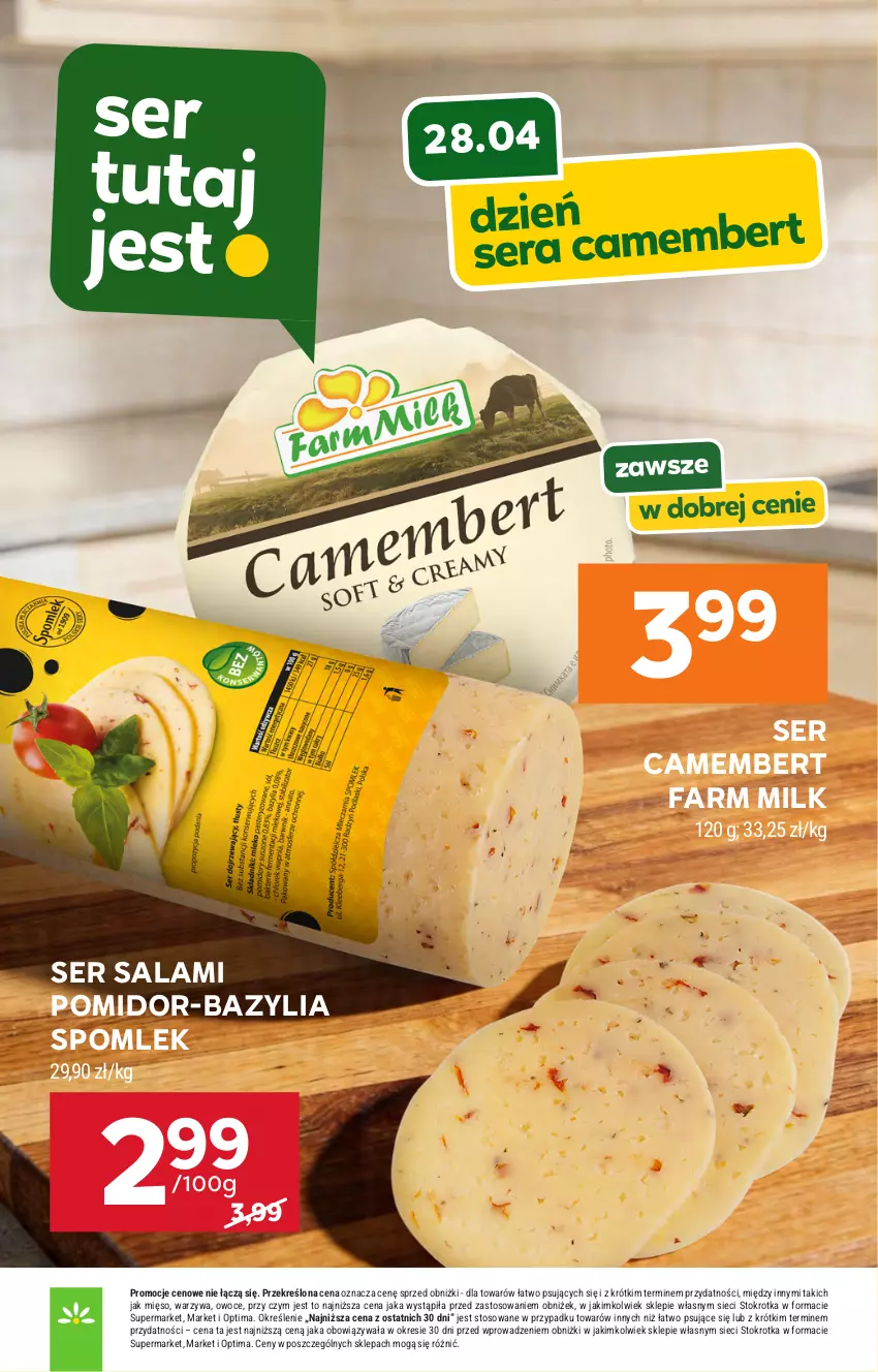 Gazetka promocyjna Stokrotka - Market - ważna 23.04 do 28.04.2026 - strona 22 - produkty: Bazyl, Bazylia, Camembert, Fa, Farm Milk, Mięso, Optima, Owoce, Salami, Ser, Ser salami, Warzywa