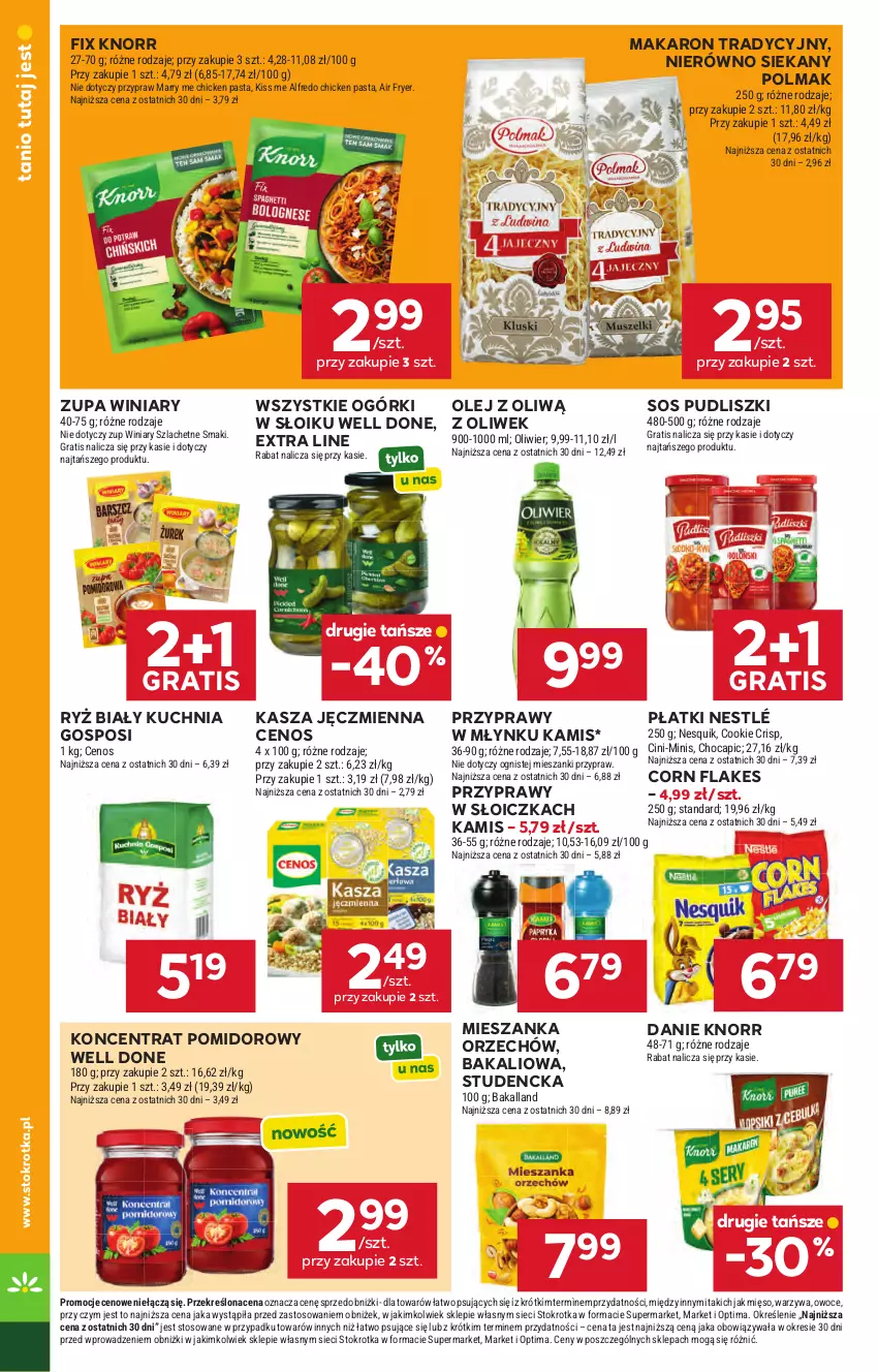 Gazetka promocyjna Stokrotka - Market - ważna 23.04 do 28.04.2026 - strona 26 - produkty: Bakalland, Cenos, Corn flakes, Gra, Kamis, Kasza, Kasza jęczmienna, Knorr, Koncentrat pomidorowy, Kuchnia, Makaron, Mięso, Nesquik, Nestlé, Olej, Olma, Optima, Owoce, Przyprawy, Pudliszki, Ryż, Ryż biały, Sos, Warzywa, Winiary, Zupa
