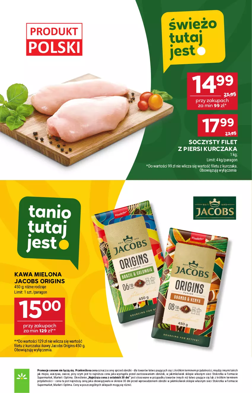 Gazetka promocyjna Stokrotka - Market - ważna 23.04 do 28.04.2026 - strona 3 - produkty: Filet z piersi kurczaka, Gin, Jacobs, Kawa, Kawa mielona, Kurczak, Mięso, Optima, Owoce, Warzywa