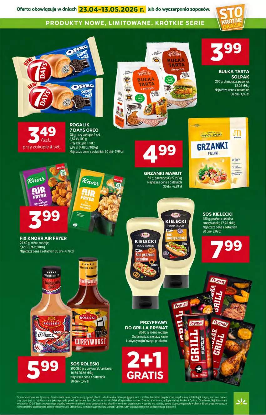 Gazetka promocyjna Stokrotka - Market - ważna 23.04 do 28.04.2026 - strona 31 - produkty: 7 Days, Bułka, Bułka tarta, Gra, Grill, Knorr, Mięso, Optima, Oreo, Owoce, Papryka, Prymat, Przyprawy, Rogal, Ser, Sos, Tarta, Warzywa