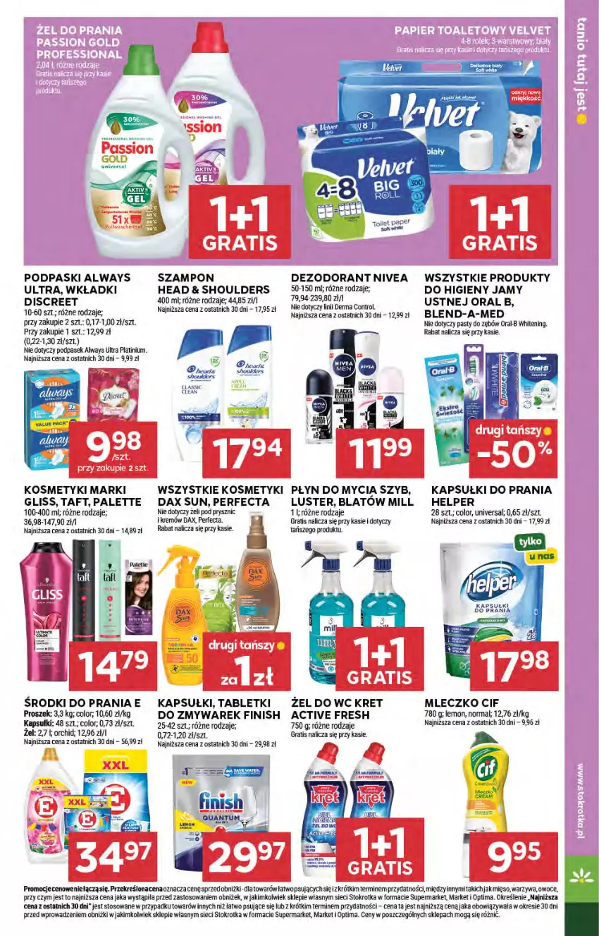 Gazetka promocyjna Stokrotka - Market - ważna 23.04 do 28.04.2026 - strona 37 - produkty: Always, Always Ultra, Blend-a-Med, Cif, Control, DAX, Dezodorant, Discreet, Fa, Finish, Gra, Kapsułki do prania, Kret, Mięso, Mleczko, Nivea, Optima, Oral B, Owoce, Palette, Pasek, Perfecta, Płyn do mycia, Podpaski, Szampon, Tablet, Taft, Warzywa, Wkładki