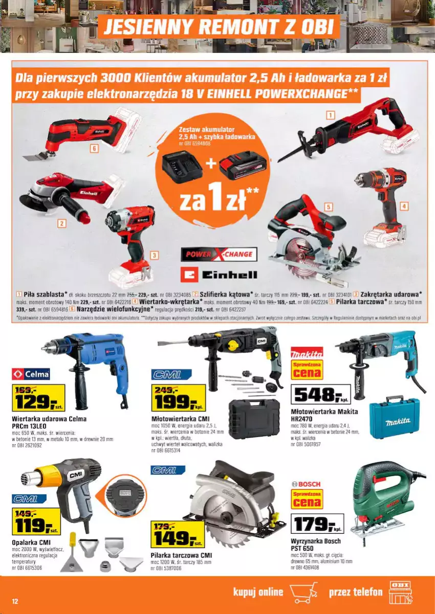 Gazetka promocyjna Obi - Gazetka OBI - ważna 15.09 do 28.09.2021 - strona 12 - produkty: Bosch, Celma, Makita, Młot, Młotowiertarka, Opalarka, Pilarka tarczowa, Szlifierka, Szlifierka kątowa, Tarka, Walizka, Wiertarka, Wiertarka udarowa, Wkręt, Wkrętarka, Wyrzynarka