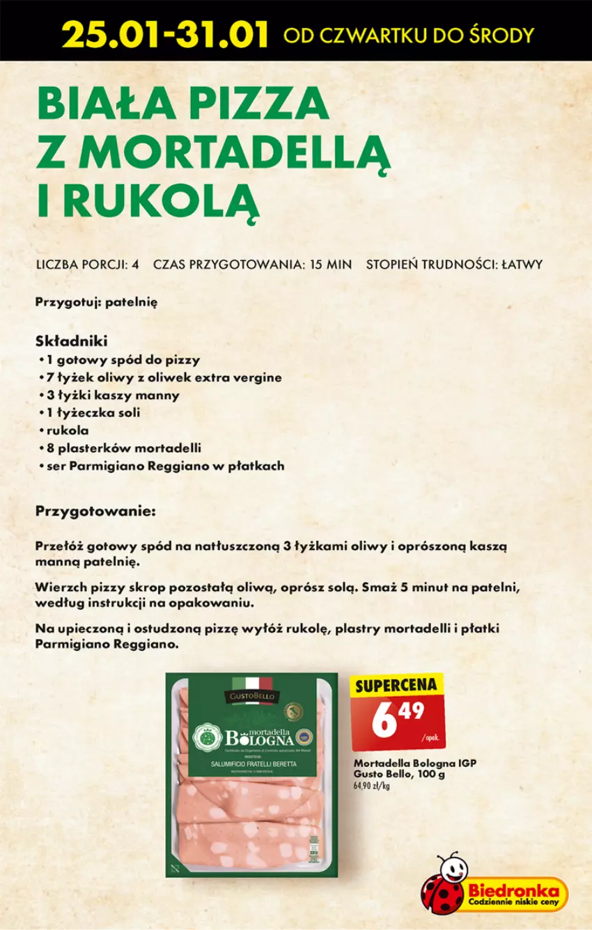 Gazetka promocyjna Biedronka - Od czwartku - ważna 25.01 do 31.01.2024 - strona 61 - produkty: Bell, Dell, Gin, Mortadella, Piec, Pizza, Por, Rukola, Ser, Spód do pizzy, Top