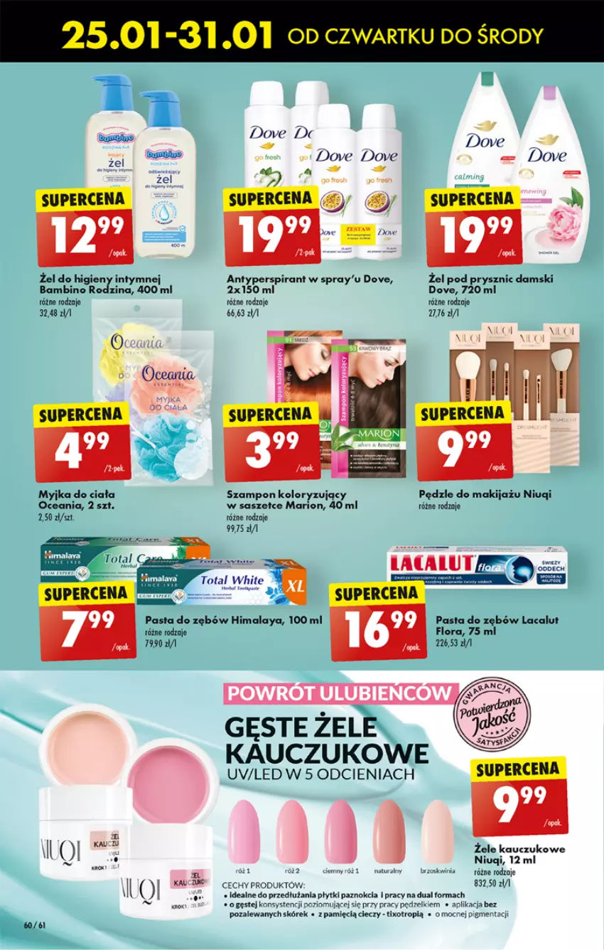 Gazetka promocyjna Biedronka - Od czwartku - ważna 25.01 do 31.01.2024 - strona 78 - produkty: Antyperspirant, Dove, Flora, Himalaya, Lacalut, Makijaż, Niuqi, Pasta do zębów, Por, Szampon