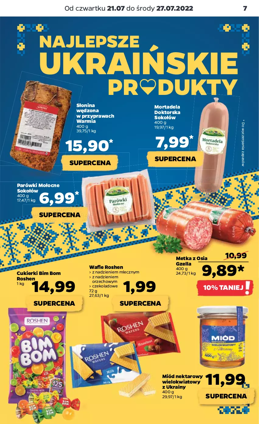 Gazetka promocyjna Netto - Artykuły spożywcze - ważna 21.07 do 27.07.2022 - strona 7 - produkty: Cukier, Cukierki, Miód, Nektar, Parówki, Sok, Sokołów, Wafle