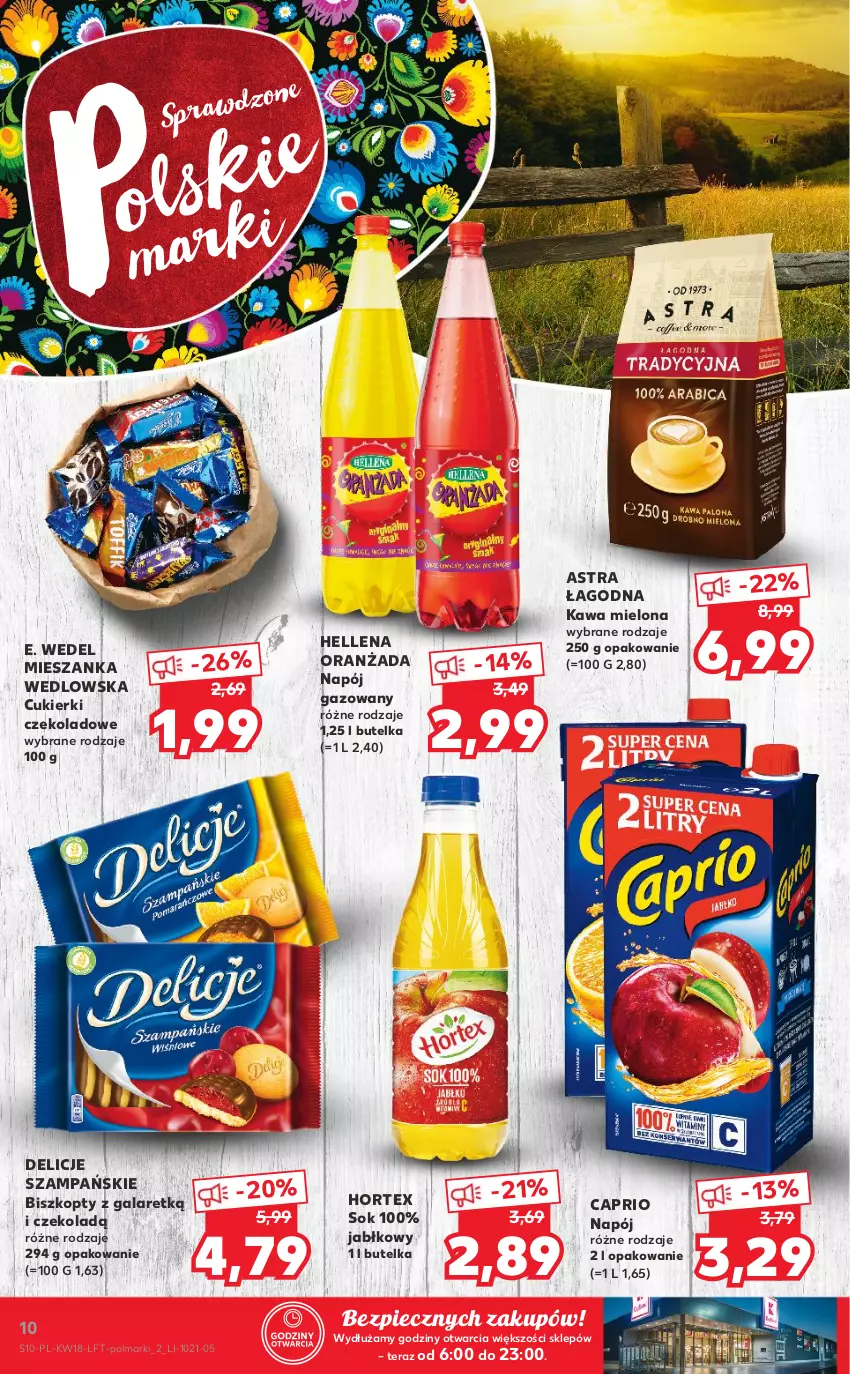 Gazetka promocyjna Kaufland - OFERTA TYGODNIA - ważna 06.05 do 12.05.2021 - strona 10 - produkty: Biszkopty, Cukier, Cukierki, Cukierki czekoladowe, Delicje, E. Wedel, Gala, Hellena, Hortex, Kawa, Kawa mielona, Mieszanka wedlowska, Napój, Napój gazowany, Olma, Oranżada, Piec, Sok, Tera