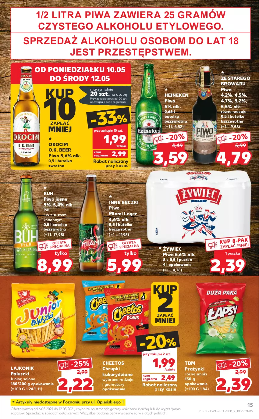 Gazetka promocyjna Kaufland - OFERTA TYGODNIA - ważna 06.05 do 12.05.2021 - strona 15 - produkty: Cheetos, Chrupki, Gra, Heineken, Koc, Lajkonik, Okocim, Piwa, Piwo, Piwo jasne, Rama