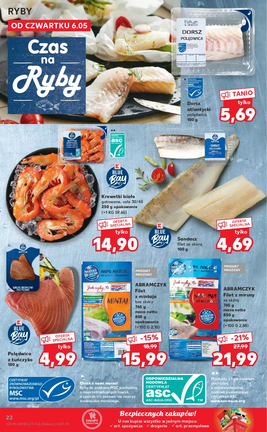 Gazetka promocyjna Kaufland - OFERTA TYGODNIA - ważna 06.05 do 12.05.2021 - strona 22 - produkty: Dorsz, Filet z mintaja, Krewetki, Mintaj, Piec, Polędwica, Sandacz, Sandacz filet, Tuńczyk