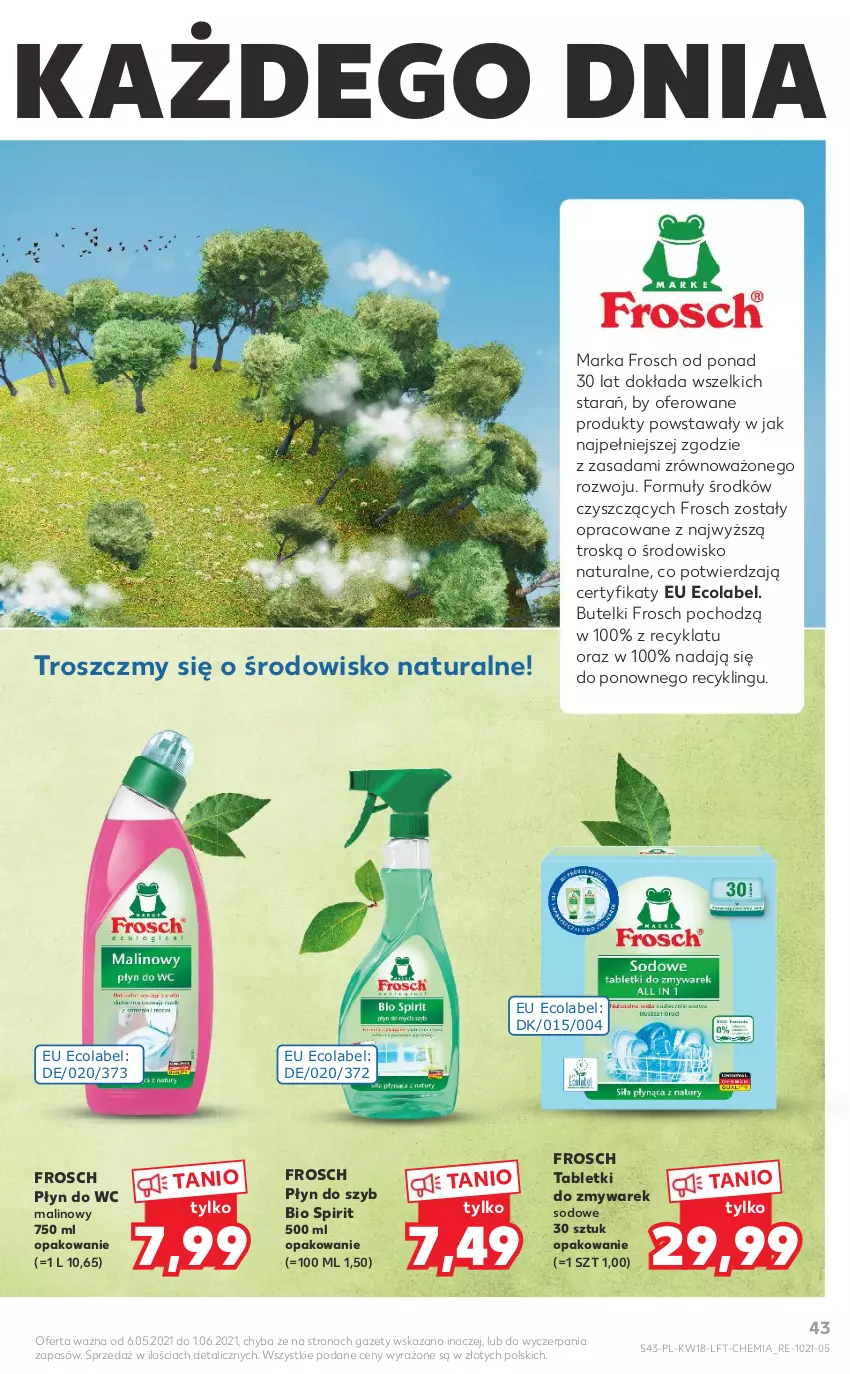 Gazetka promocyjna Kaufland - OFERTA TYGODNIA - ważna 06.05 do 12.05.2021 - strona 43 - produkty: Frosch, Płyn do szyb, Płyn do wc, Tablet