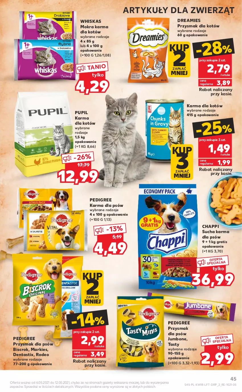 Gazetka promocyjna Kaufland - OFERTA TYGODNIA - ważna 06.05 do 12.05.2021 - strona 45 - produkty: Chappi, Gra, Mokra karma, Pedigree, Sucha karma, Whiskas