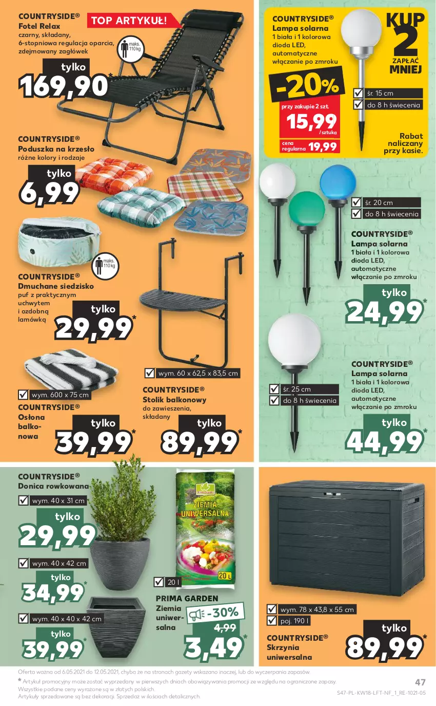 Gazetka promocyjna Kaufland - OFERTA TYGODNIA - ważna 06.05 do 12.05.2021 - strona 47 - produkty: Fotel, Gra, Krzesło, Lampa, Poduszka, Prima, Puf, Siedzisko, Stolik, Top, Zagłówek