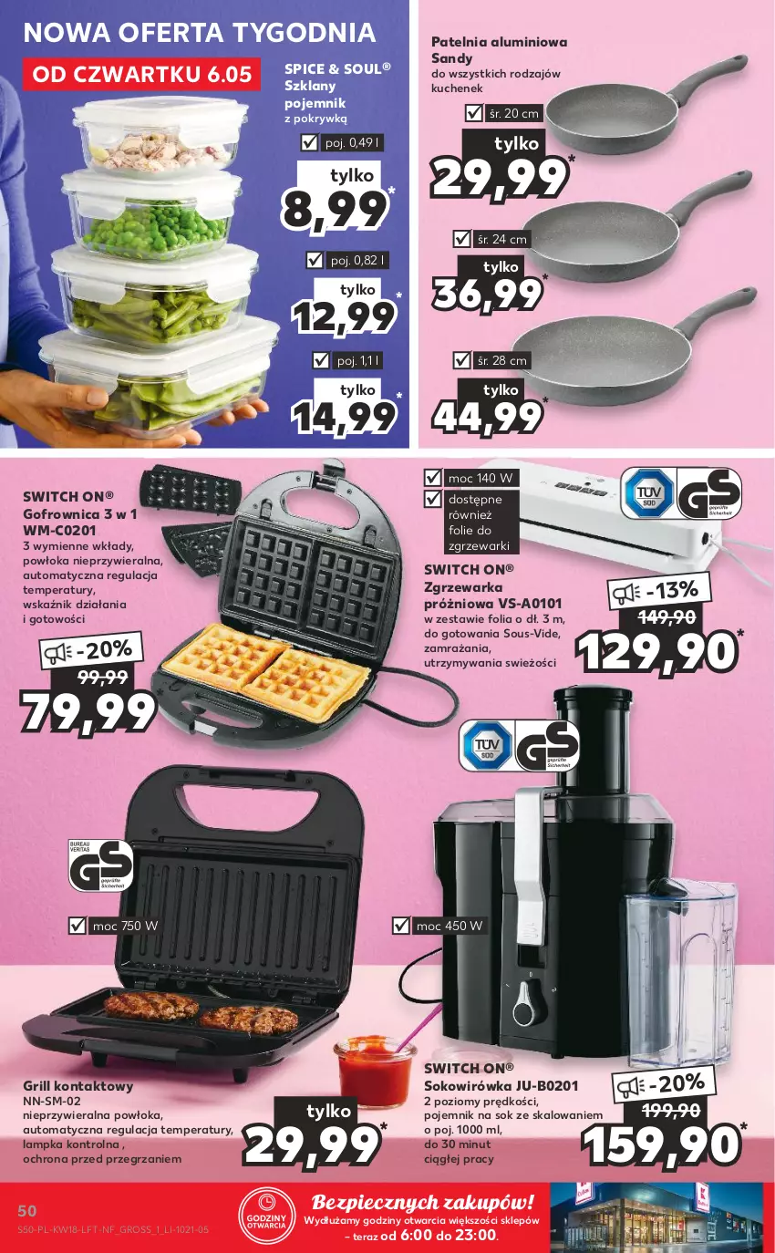 Gazetka promocyjna Kaufland - OFERTA TYGODNIA - ważna 06.05 do 12.05.2021 - strona 50 - produkty: Gofrownica, Grill, Grill kontaktowy, Patelnia, Piec, Pojemnik, Sok, Tera, Warka