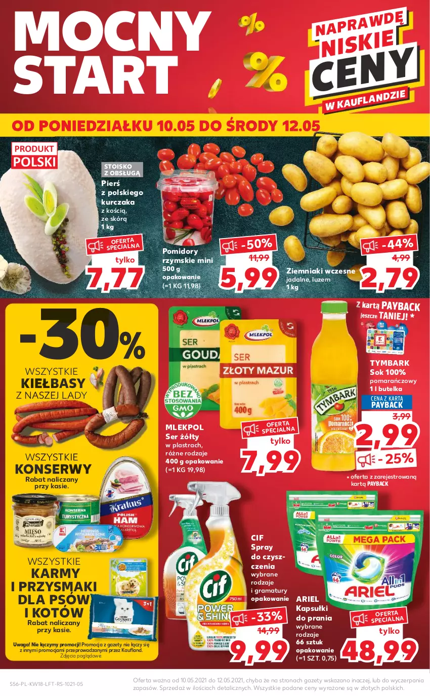 Gazetka promocyjna Kaufland - OFERTA TYGODNIA - ważna 06.05 do 12.05.2021 - strona 56 - produkty: Ariel, Cif, Gra, Kapsułki do prania, Kurczak, Pomidory, Przysmaki, Rama, Ser, Sok, Spray do czyszczenia, Tymbark, Waga, Ziemniaki