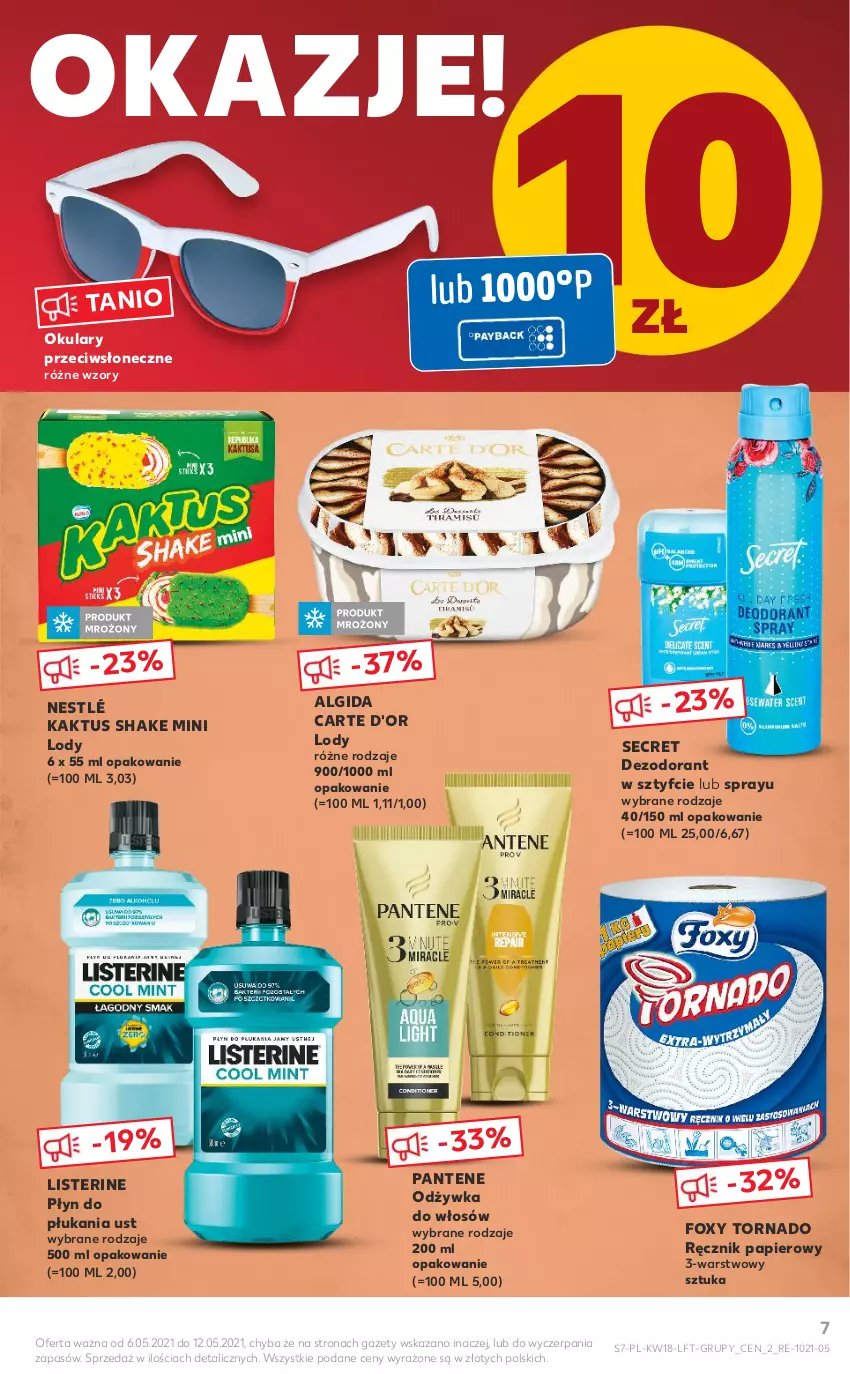 Gazetka promocyjna Kaufland - OFERTA TYGODNIA - ważna 06.05 do 12.05.2021 - strona 7 - produkty: Algida, Carte d'Or, Dezodorant, Foxy, Kaktus, LG, Listerine, Lody, Nestlé, Odżywka, Pantene, Papier, Płyn do płukania, Ręcznik